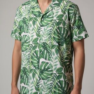 Tropical Green Leaf Print Casual Shirt